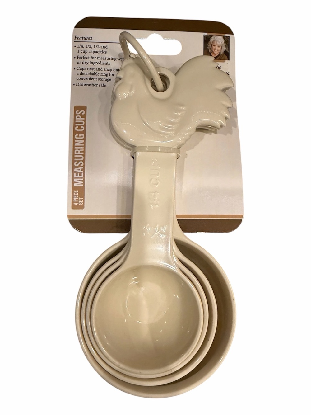Paula Deen Cream Rooster Nesting Measuring Cups 4 Piece Set NEW